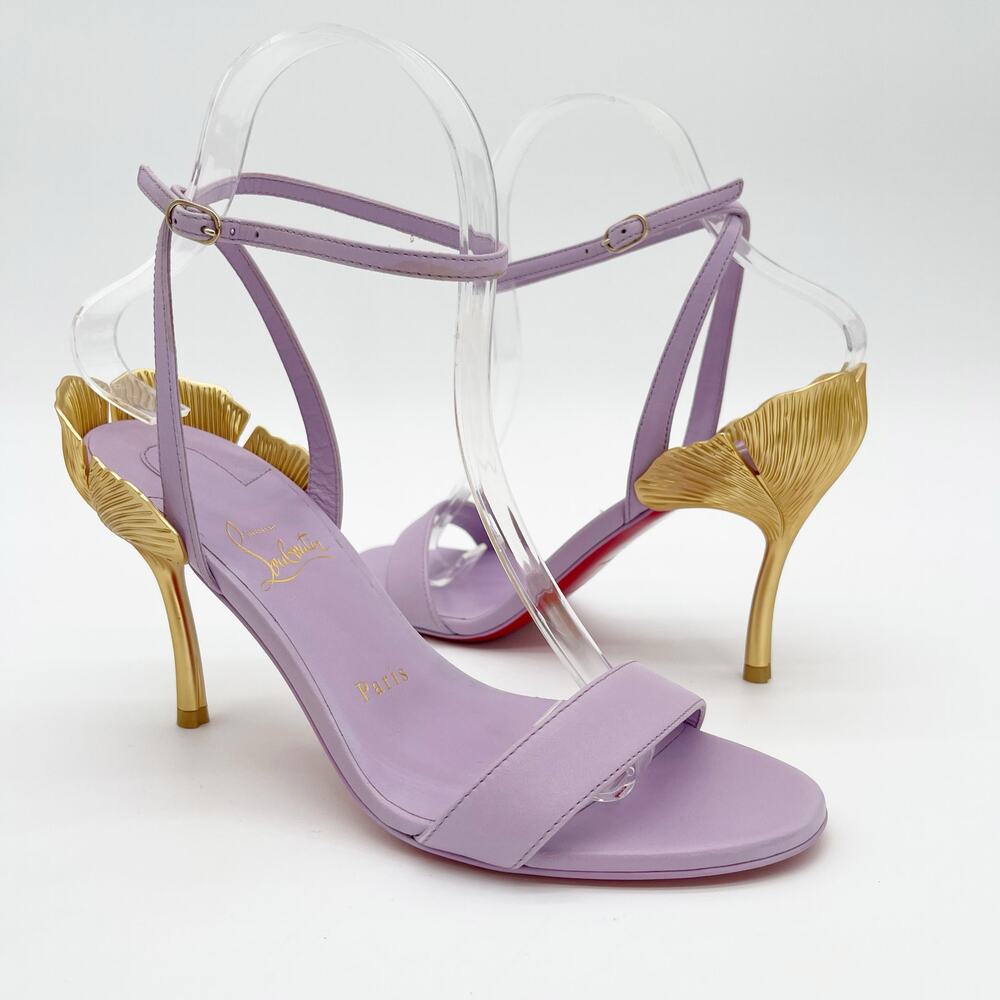 Christian Louboutin Ginko Girl 85 Lavender Ankle Strap Sandal Gold Heels EU 37 - Picture 3 of 16